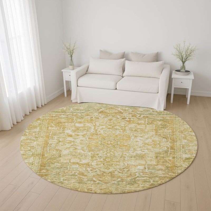 Premium Washable Super Soft Vintage Traditional Mayfield Rug - Tan - 8' x 8'