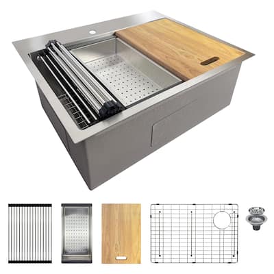 Transolid KWSST272210 27-in X 22-in X 10-in 18-Gauge Drop-in Stainless Steel Kitchen Workstation Sink