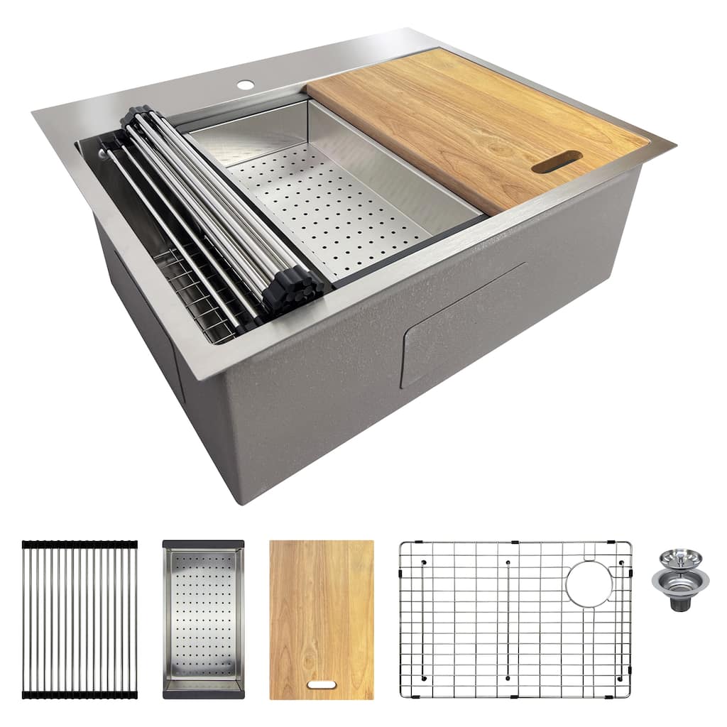 Transolid KWSST272210 27-in X 22-in X 10-in 18-Gauge Drop-in Stainless Steel Kitchen Workstation Sink