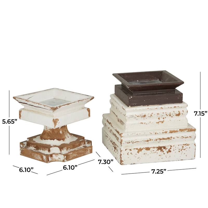 Wood Candle Holder - Set of 2 White - Roche River Decor - 7"W x 7"L x 7"H