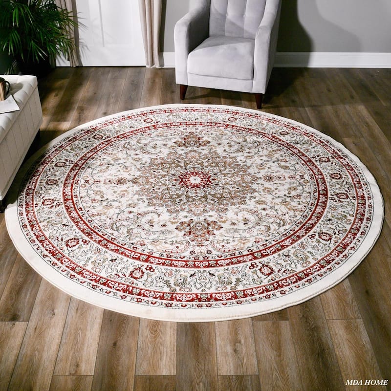 Hollywood Collection Floral Area Rug - 5'2'' Round - Ivory