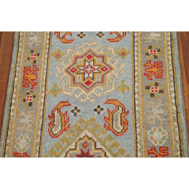 Geometric Kazak Oriental Accent Rug Hand-Knotted Wool Carpet - 2'0" x 3'0"