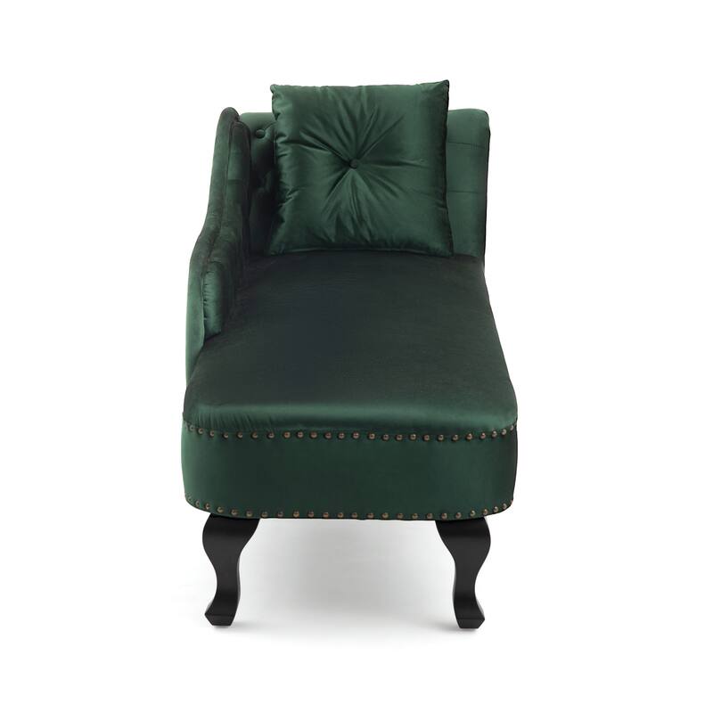 Christopher Knight Home - Bressi Modern Velvet Upholstered Chaise Lounge with Tufted Backrest, Nailhead Trim & Pillow