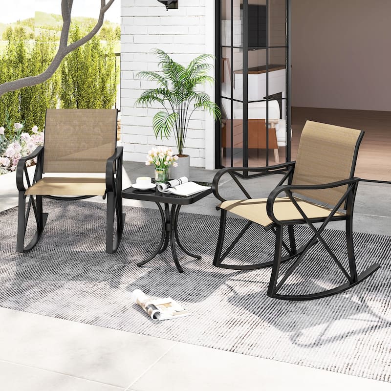Gymax 3 Piece Patio Rocking Set 2 Rocking Chairs w/ Tempered Glass