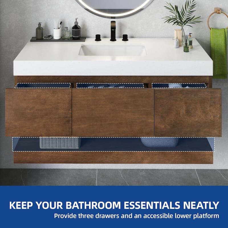Moasis 47" W 3 Drawer Floating Bathroom Vanity with Stone Top and Ceramic Basin
