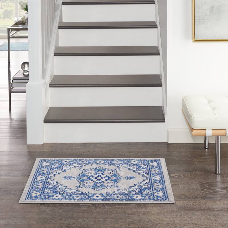 Nourison Whimsicle Modern Persian Floral Medallion Area Rug - 2' x 3' - Grey Blue - Runner/Rectangle