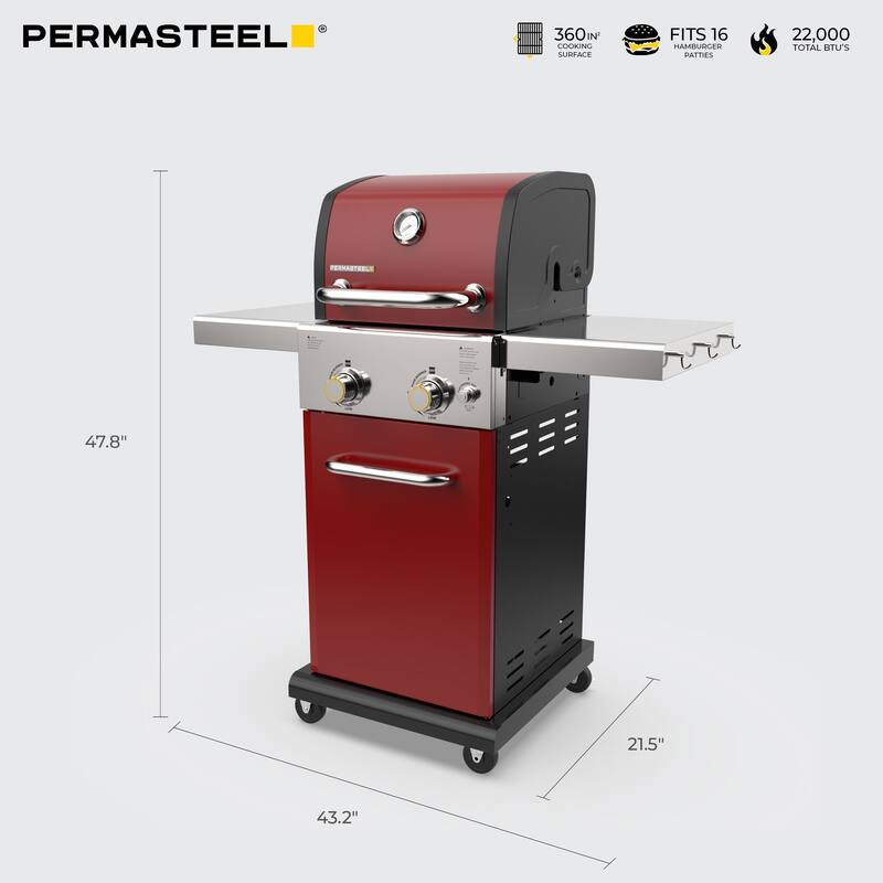 Permasteel 2-Burner Propane Gas Grill with Foldable Side Shelves