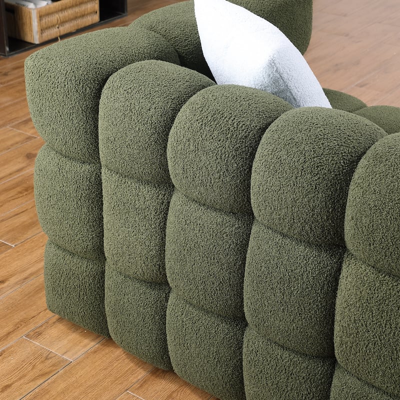 Boucle Fabric 3 Seater Sofa with 2 Pillows, Comfy Upholstered Deep Seat Sofa, Lounge Sofa with Square Armrests
