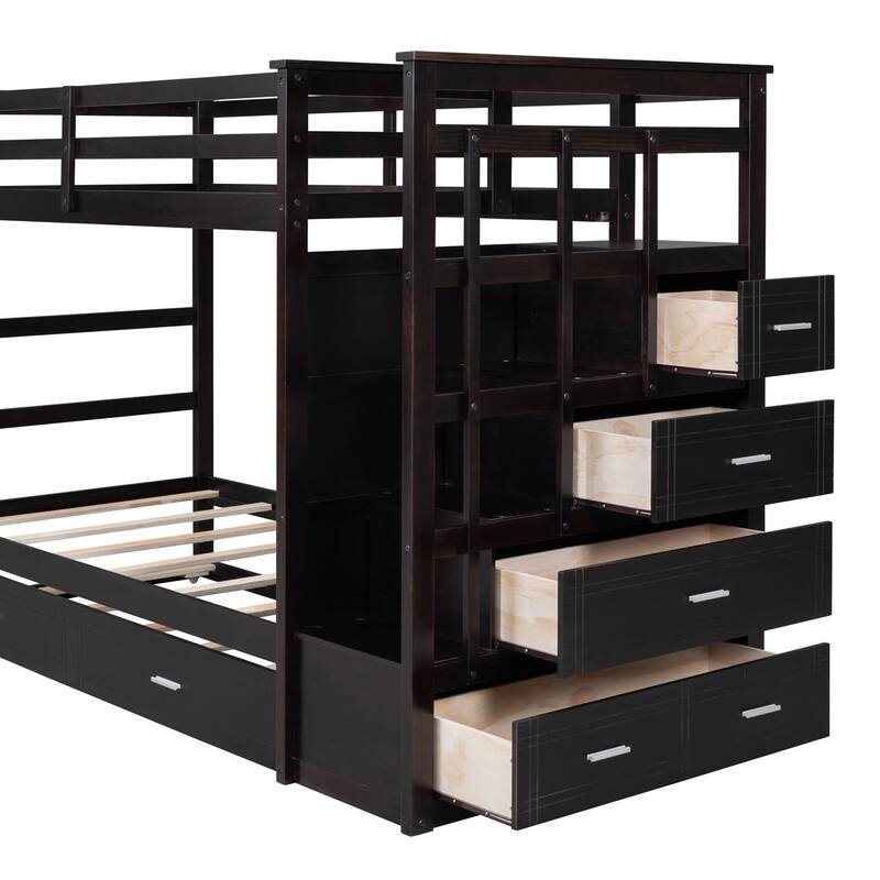 Stylish Twin-Over-Twin Bunk Bed with Solid Pine Construction & Easy Storage Staircase for Children's Bedrooms, Guest Rooms