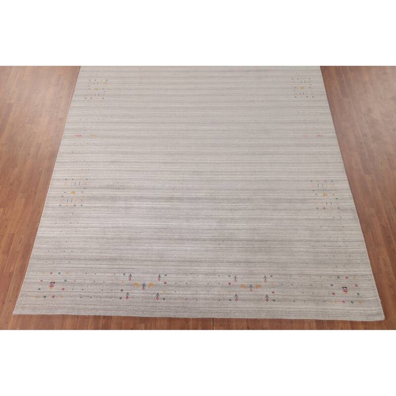 Striped Gabbeh Indian Area Rug Handmade Silk Carpet - 9'0" x 11'7"