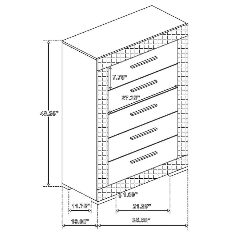 Ivon Tall Dresser Chest, 5 Drawers, Modern Glossy White Solid Hardwood