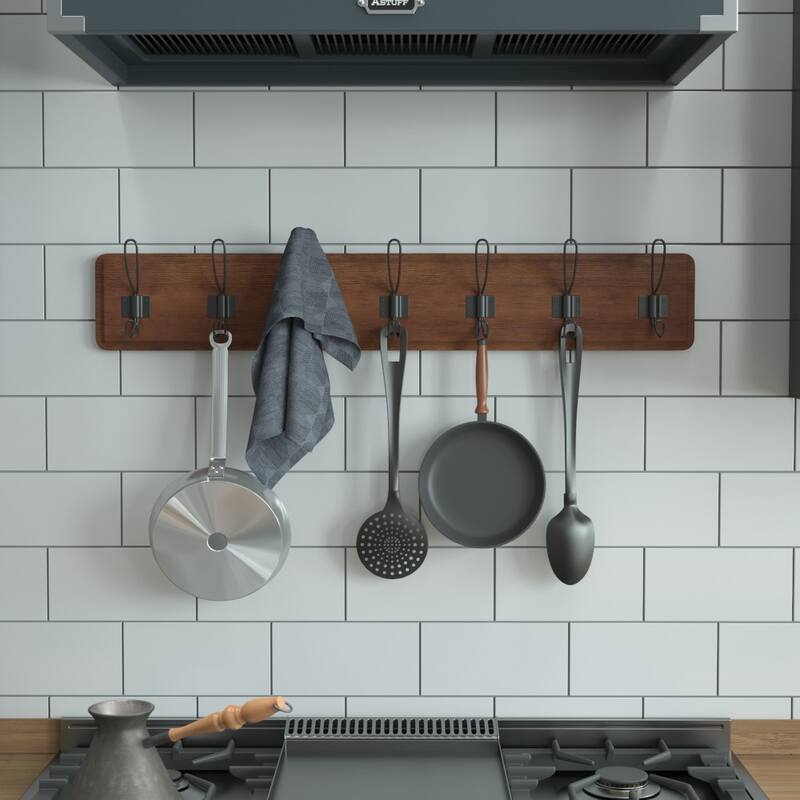 Wall Mounted Storage Rack with 7 Hooks - Rustic Brown