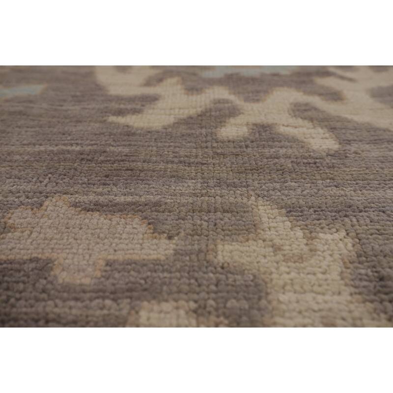 Oushak Turkish Area Rug Hand-Knotted Transitional Beige Wool Carpet - 6'2"x 8'11"