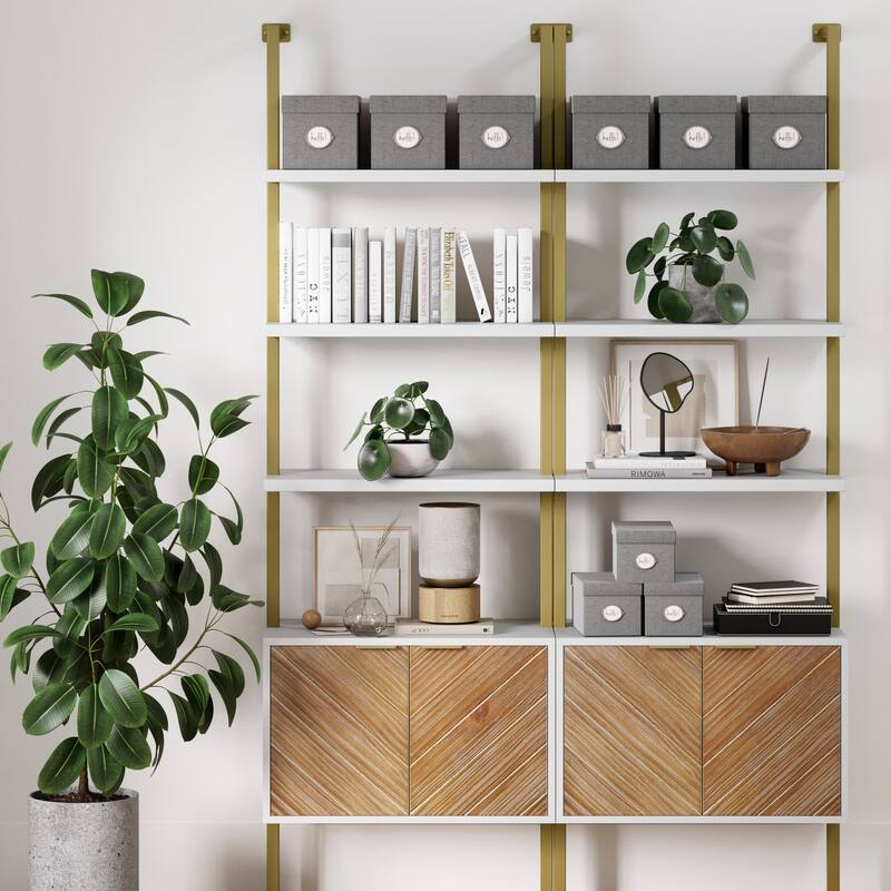 Nathan James Theo Open Shelf Industrial Bookcase with Drawers or Cabinets