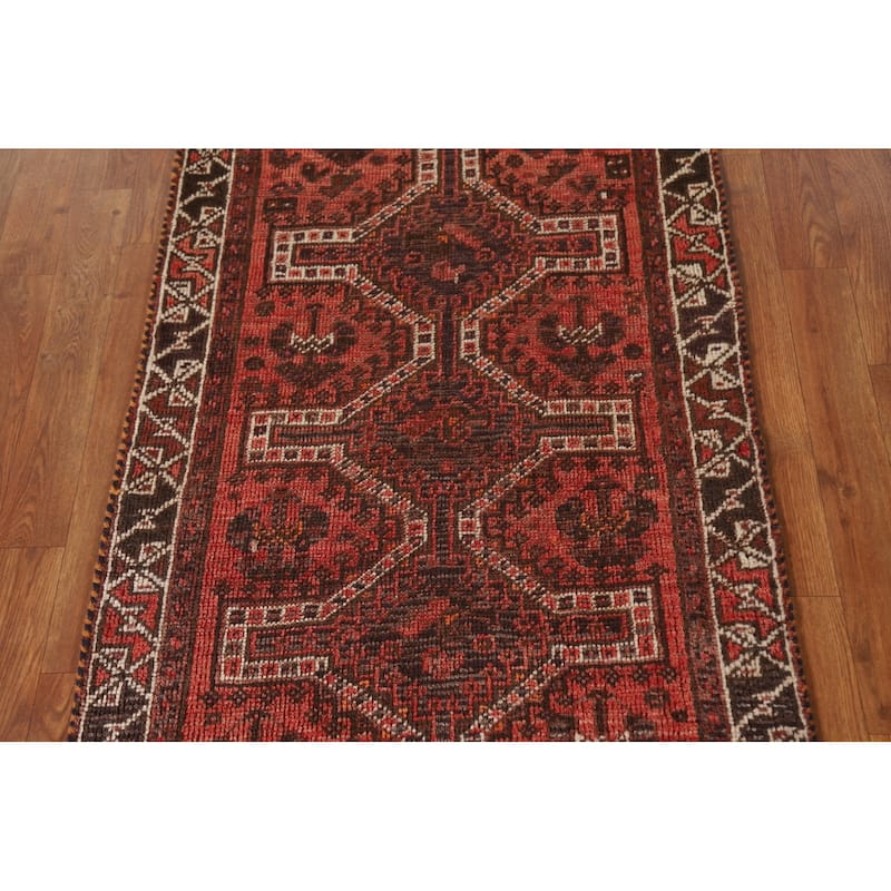 Tribal Orange Qashqai Persian Vintage Area Rug Handmade Wool Carpet - 2'7"x 4'2"