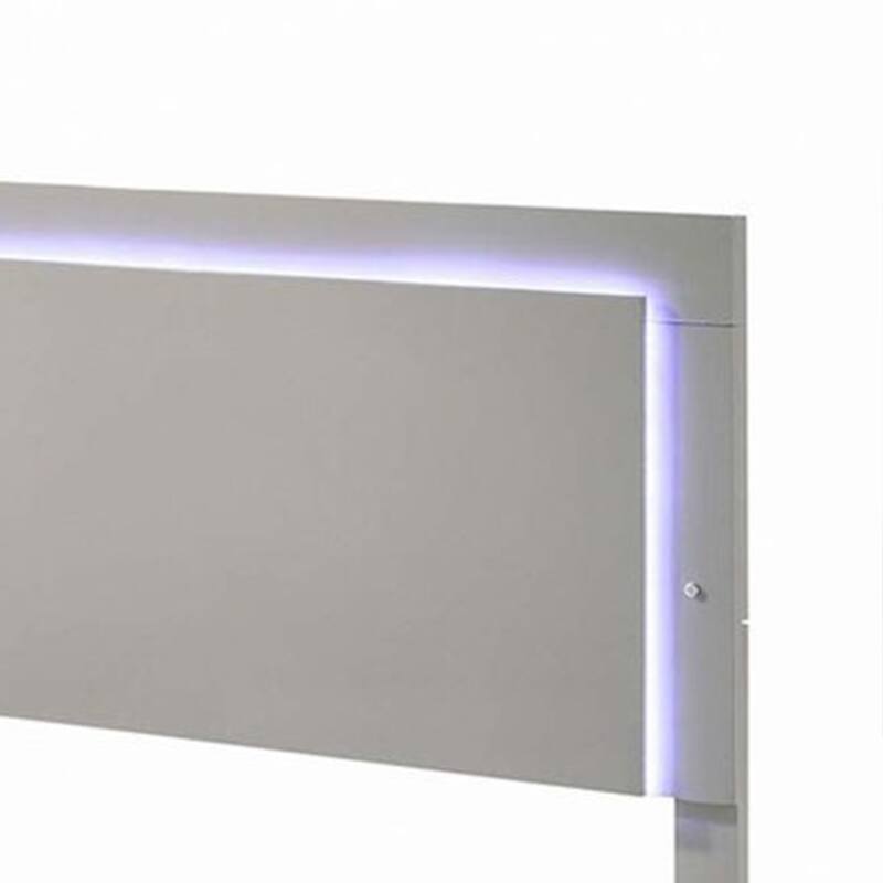 Suni King Size Bed w LED Headboard, Light Taupe Gray Wood Frame