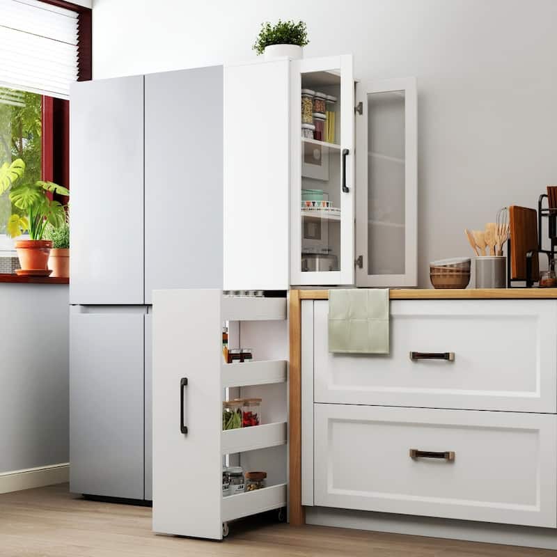 Modern Wooden Bookshelf Display Storage Cabinet with Multi-tier Shelves and 2 Glass Doors