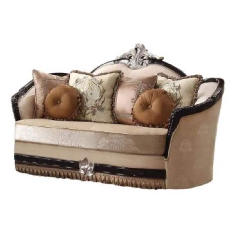 HomeRoots 75" Tan Velvet Curved Loveseat and Toss Pillows