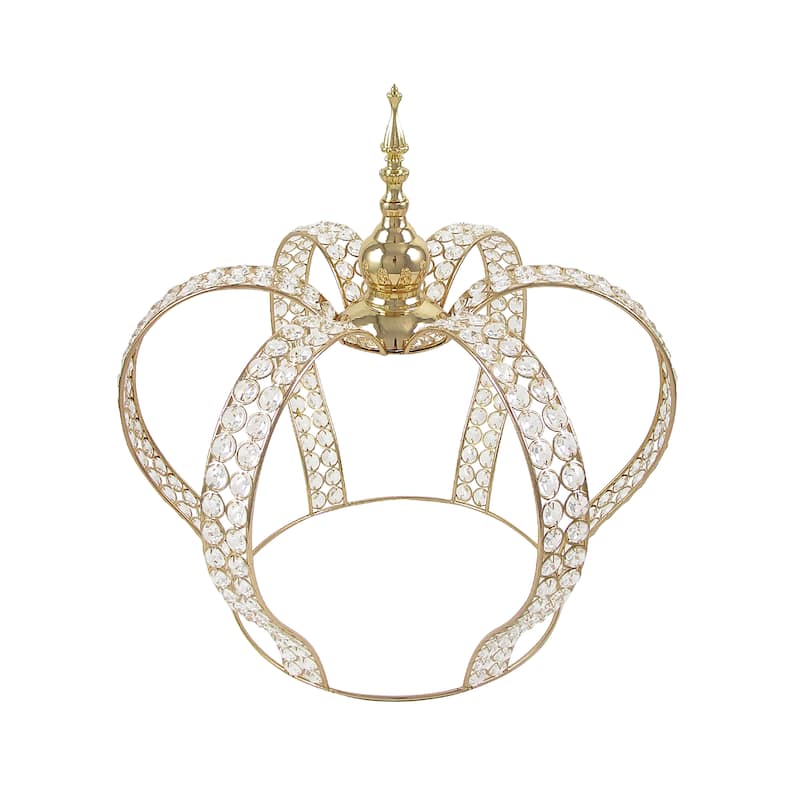 Crystal Bead Crown Decor Centerpiece Accent Piece Tabletop - 17.75" H x 18.25"D - Gold