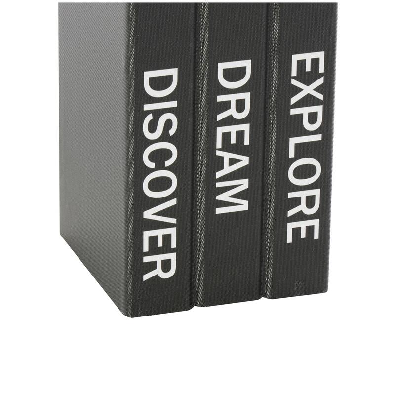Canvas Decorative Box with White Explore, Dream, Discover Text - Set of 2 Black - Roche River Decor