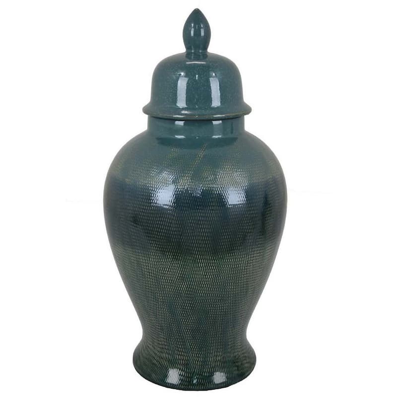 Caty 20 Inch Temple Jar Finial Dome Lids Classic Ceramic Green Finish