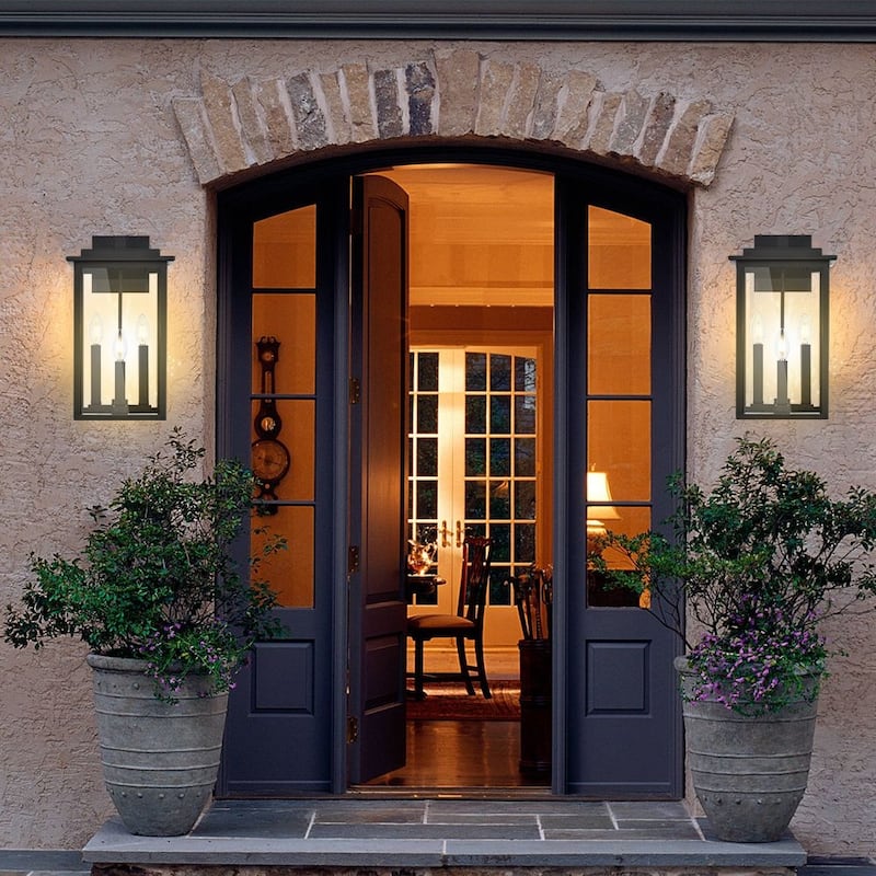 3-Light Outdoor Wall Sconce, Exterior Porch Light Wall Mount Lantern with Clear Glass for House, Farmhouse Sconces Lantern