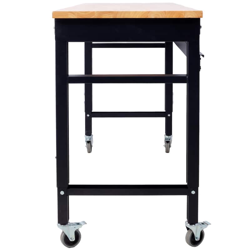 60" Rolling Workbenches with Rubber Wood Top and Adjustable Height