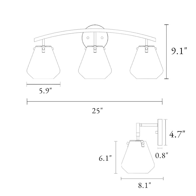 Vaba Modern 3-Light Gold Bathroom Vanity Lights Opal Glass Wall Sconces - Opaline&Brass - 25"L*8.1"W*9.1"H