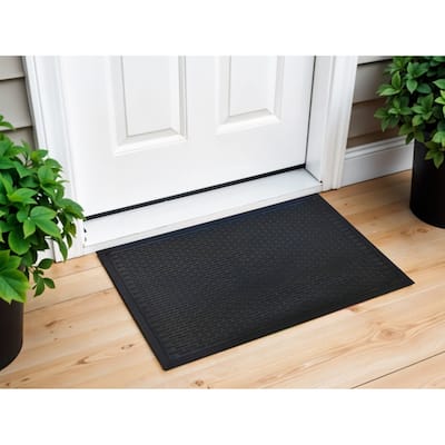 HomeRoots 22" X 34" Black Ridged Lines Outdoor Rubber Door Mat - 22' X '34