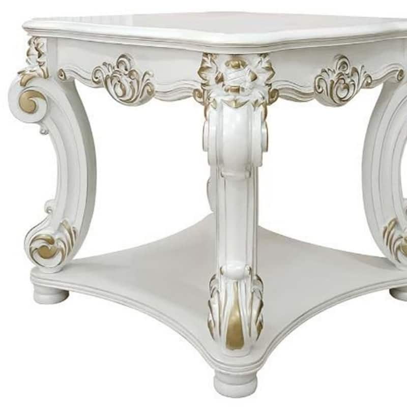 31" White Wood Square End Table with 4-Leg Base and Bottom Shelf for Living Room or Entryway - 31''L x 31''W x 26''H