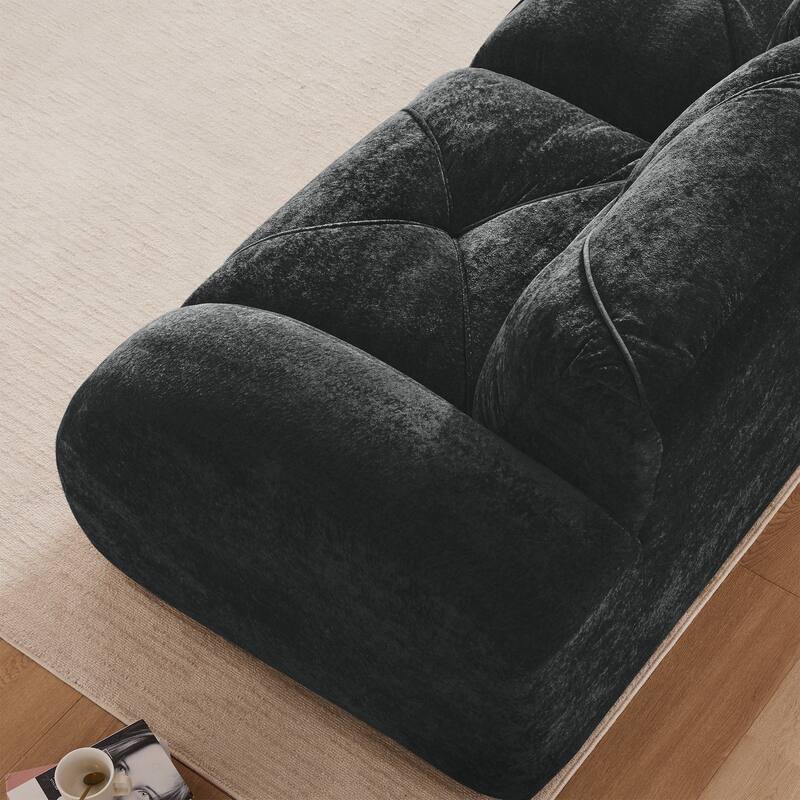 Rossetta 80'' Ergonomic Design Soft Velvet L-Shaped Boneless Sofa with 1 Movable Ottoman