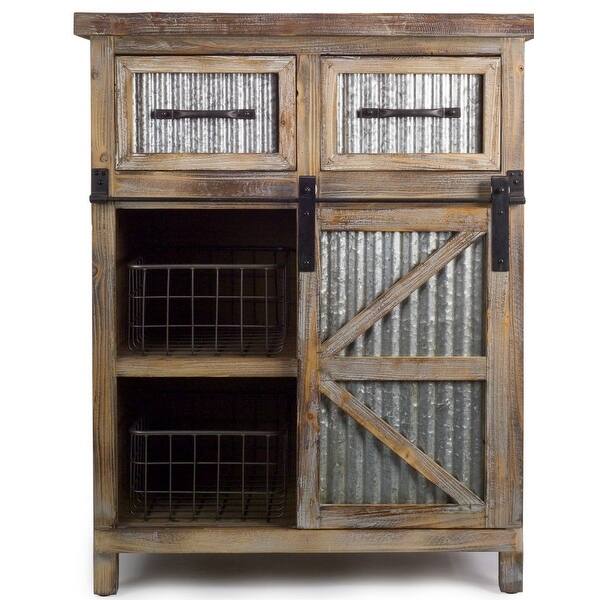 31 5 L X 39 5 H Country Rustic Wooden Kitchen Cabinet With Metal Basket On Sale Overstock 21854153