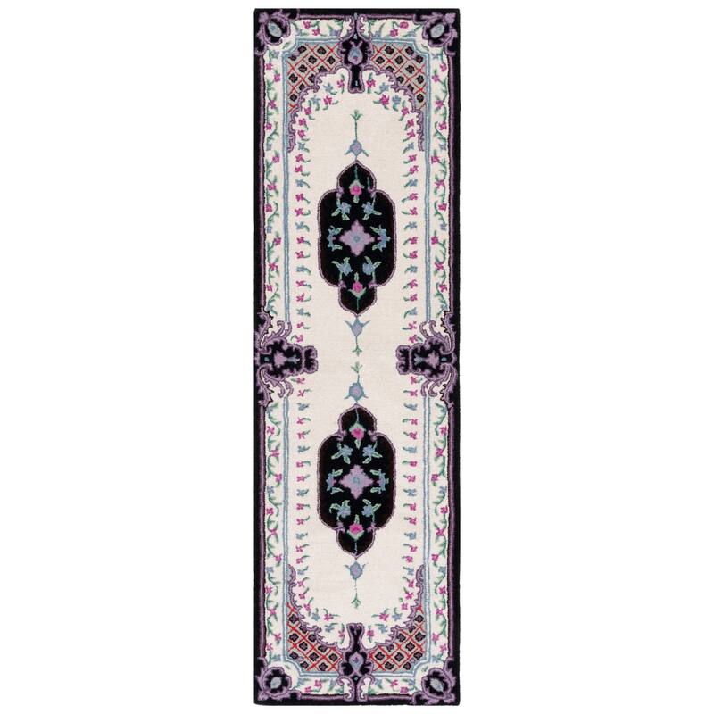 SAFAVIEH Handmade Bellagio Tatevik Oriental Medallion Wool Rug - 2'3" x 8' Runner - Ivory/Black