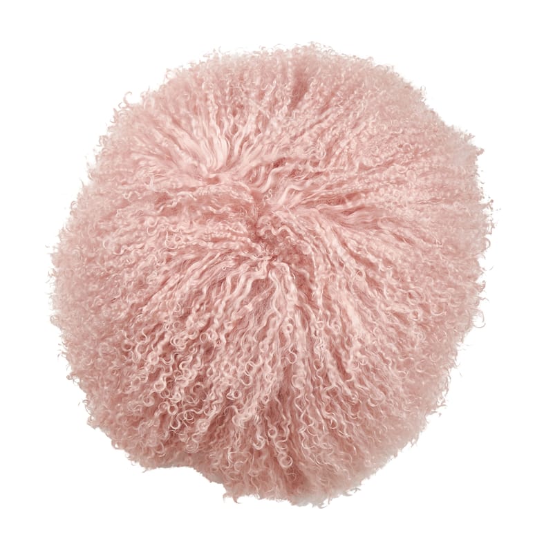 Poly-filled Mongolian Lamb Throw Pillow - 13"X13" - Rose