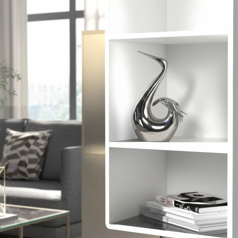 Metal Sculpture Stylish Swan Bowling Figurine Home Decor - 11" Silver - 7" x 3.5" x 11"