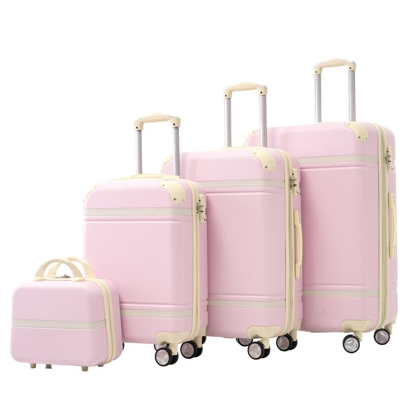 4 Piece Hardshell Lightweight Spinner Luggage Sets with Cosmetic Case and TSA Lock, for Men and Women Travel - Light Pink