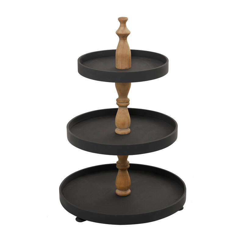 Sleek Stylish Wood 3 Level Tiered Server with Solid Wood Post - Black or White