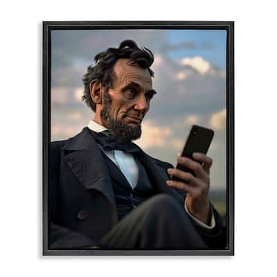Stupell Abe Lincoln with Cellphone Framed Floater Canvas Wall Art Design By Michael McKinney