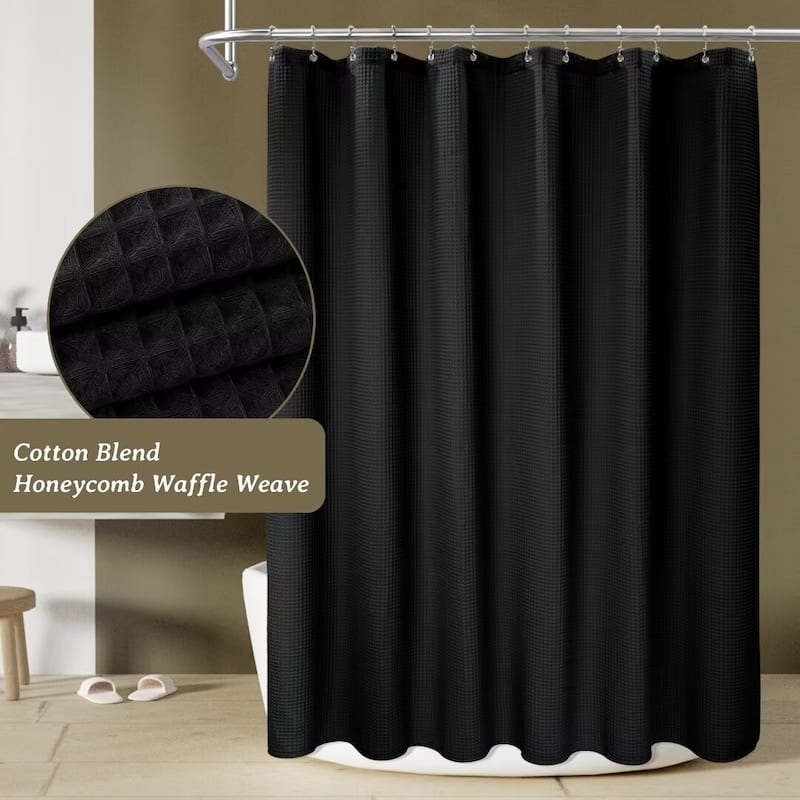 Cotton Blend Honeycomb Waffle Shower Curtain - 72"Wx78"L - Black