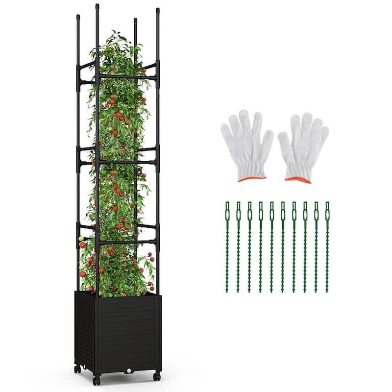 Costway 1/2 PCS Raised Garden Bed with Trellis and Wheels - 1 PCS