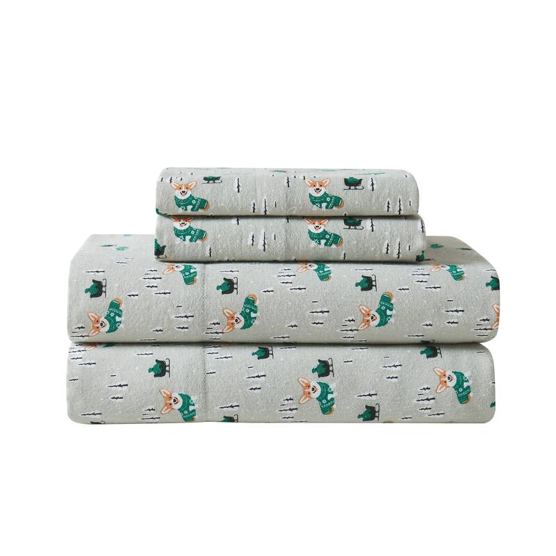 Truly Soft Printed and Solid Cotton Flannel 4 Piece Sheet Set