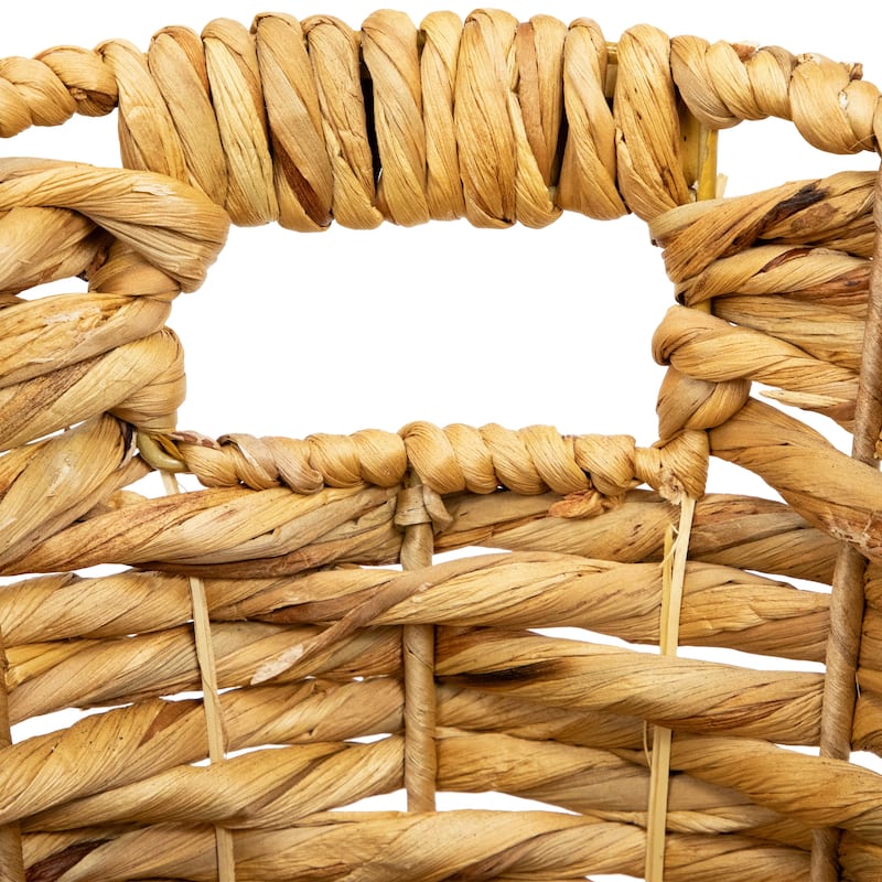 3 Oval Braid Weave Water Hyacinth Baskets Built-In Handles 17.25"