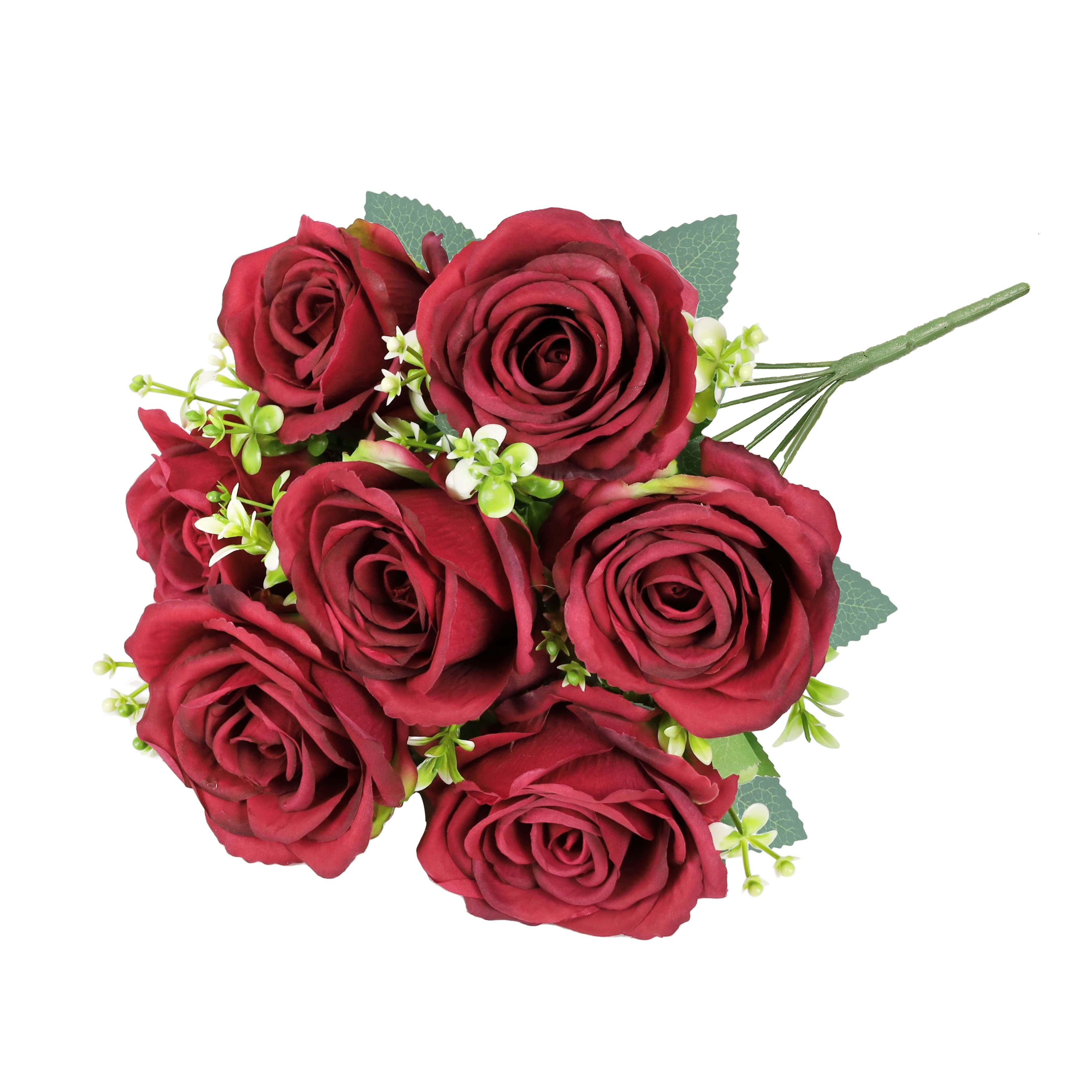 Set of 2 Red Artificial Elegant Rose Flower Stem Bush Bouquet 17in - 17 ...
