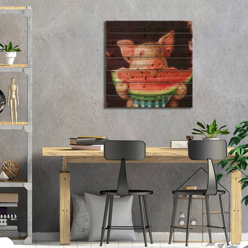 Pig Out Print On Wood by Lucia Heffernan - Multi-Color