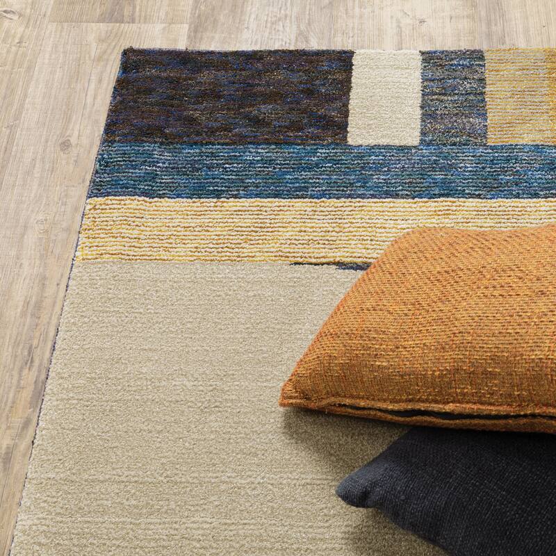 Style Haven Stephan Art Deco Inspired Geometric Blue/ Gold Area Rug