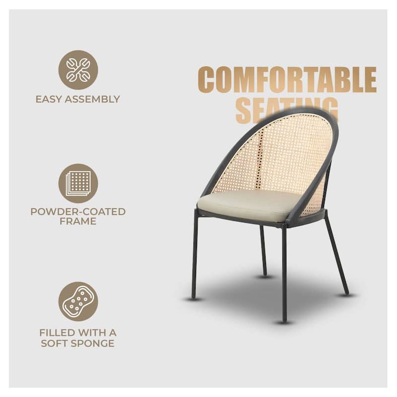 Urbane Modern Stylish Dining Chair with Vinyl Fabric Seat and Wicker Back for Dining Room & Kitchen, Set of 2