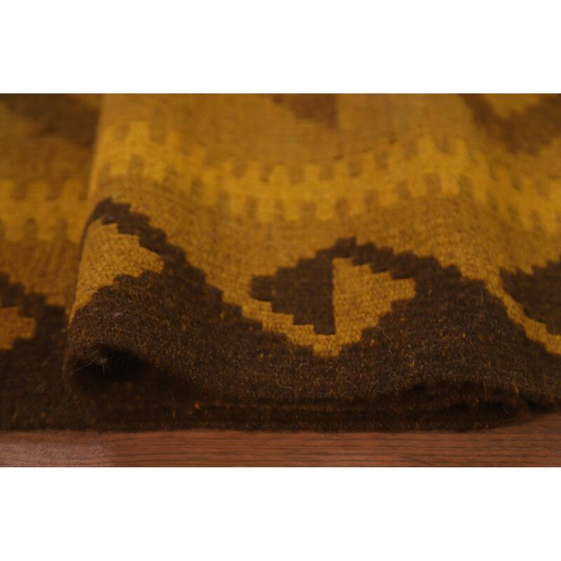 Hand Woven Oriental 100% Wool Carpet Southwestern Geometric Yellow & Gold Kilim Area Rug - 9' 8'' X 6' 6''