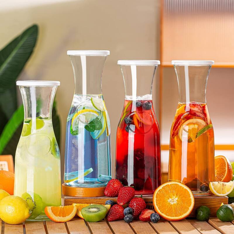 Set of 6 Glass Carafe Pitchers with Lids, Beverage Pitcher Carafe Set