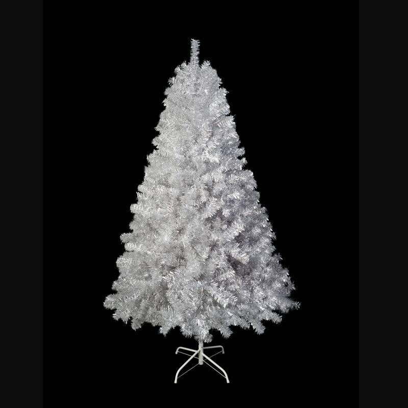 Silver Pre-Lit Artificial Christmas Tree - Hinged Full, Metal Stand, LED Lights, 11 Modes, Indoor/Outdoor