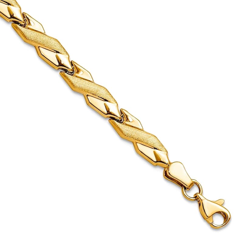 Curata 10k Yellow Gold 7" 5mm Fancy Polished and Brushed X Bracelet